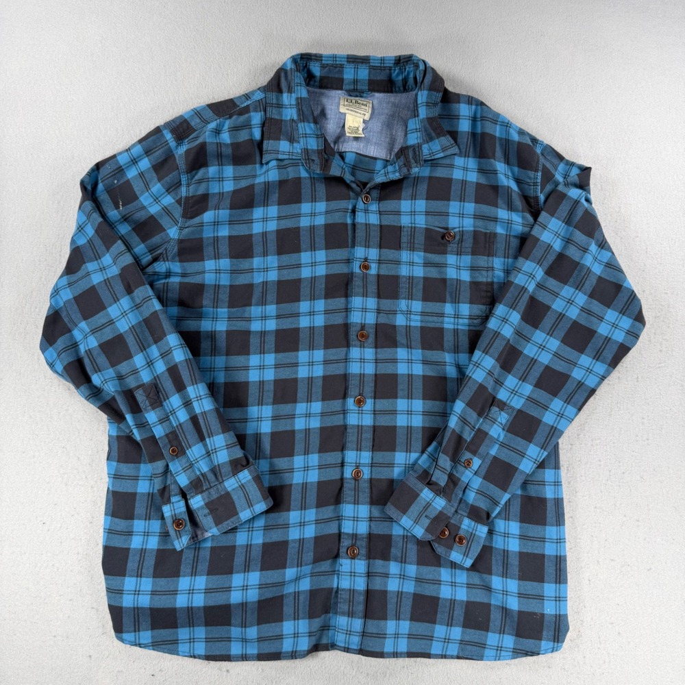 LL Bean Mens XL Plaid Button Down Shirt Blue Black Traditional Fit 513053
